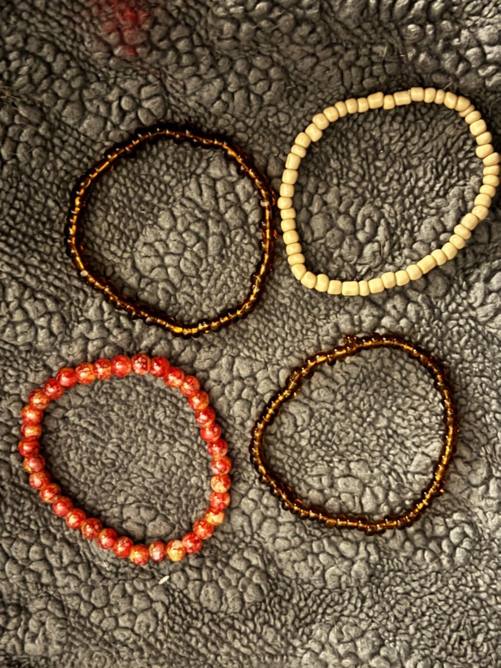 Stretch Beaded Bracelet Set - Red, Brown & Cream